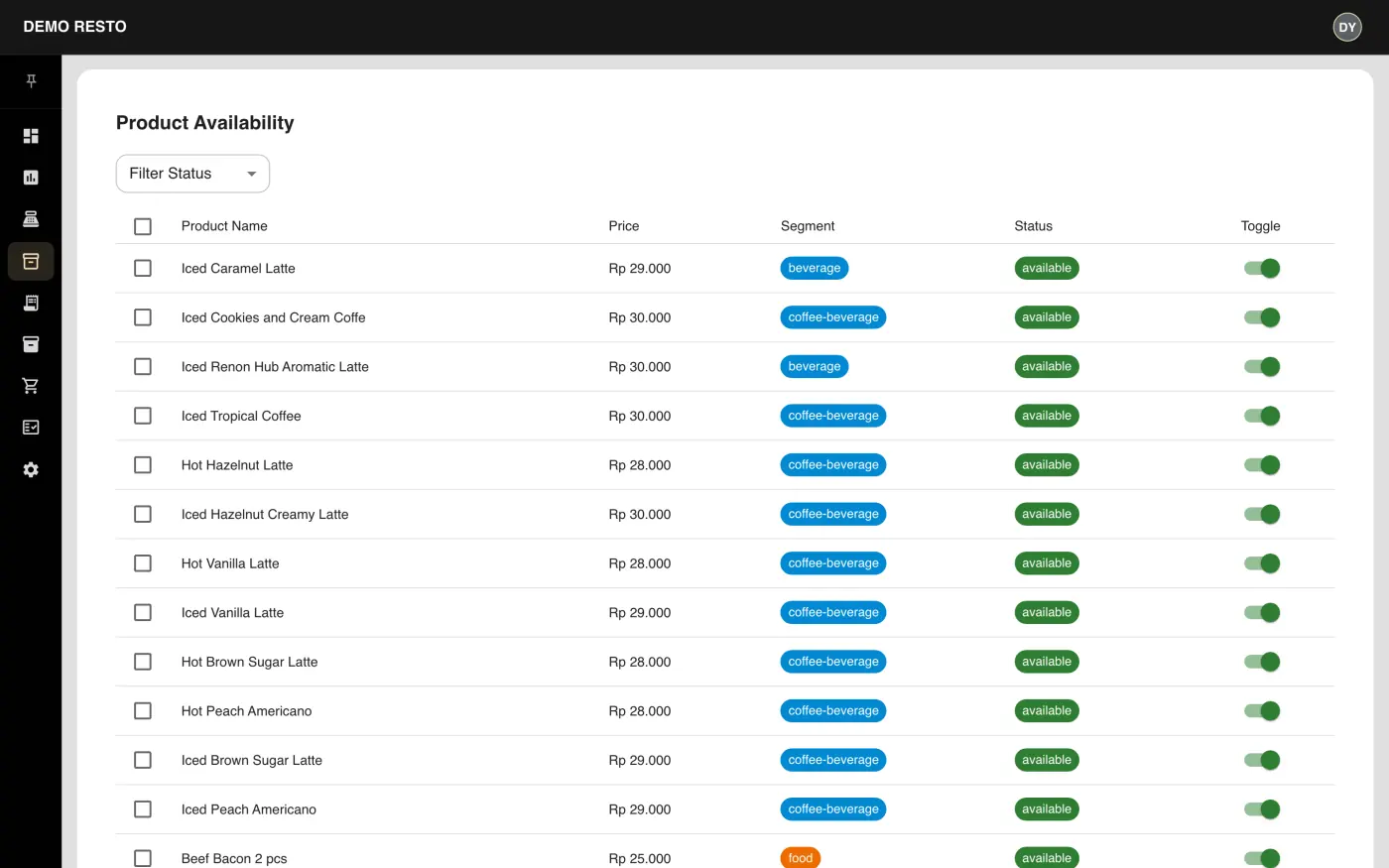 Demo Resto — Product availability