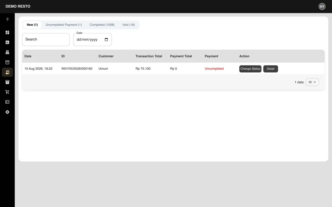 Demo Resto — Transactions